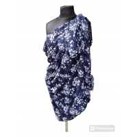 Duża chusta plażowa - eleganckie PAREO XXL szyfon białe kwiatuszki